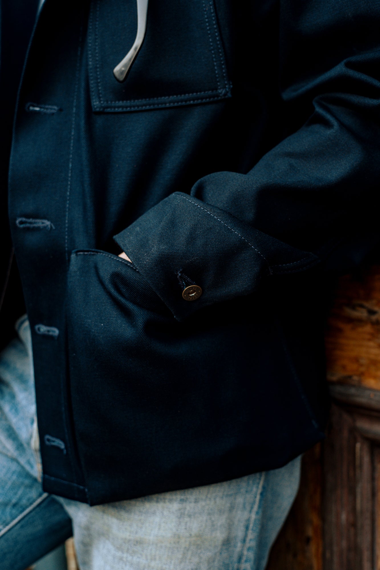 Amos Chore Coat - Indigo/Black - Rigid 14oz American Selvedge Denim - Preorder