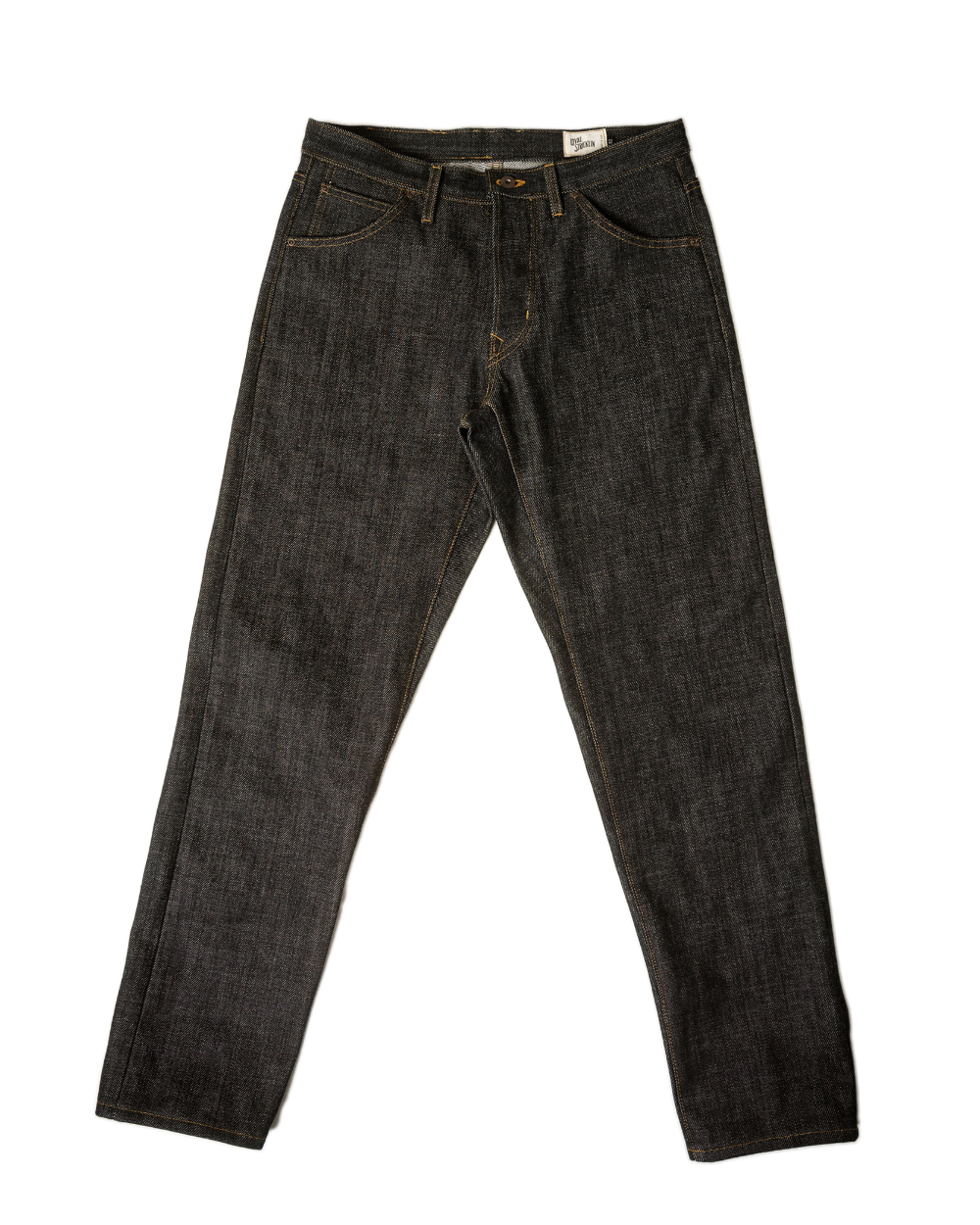 Dark blue jeans on a white background