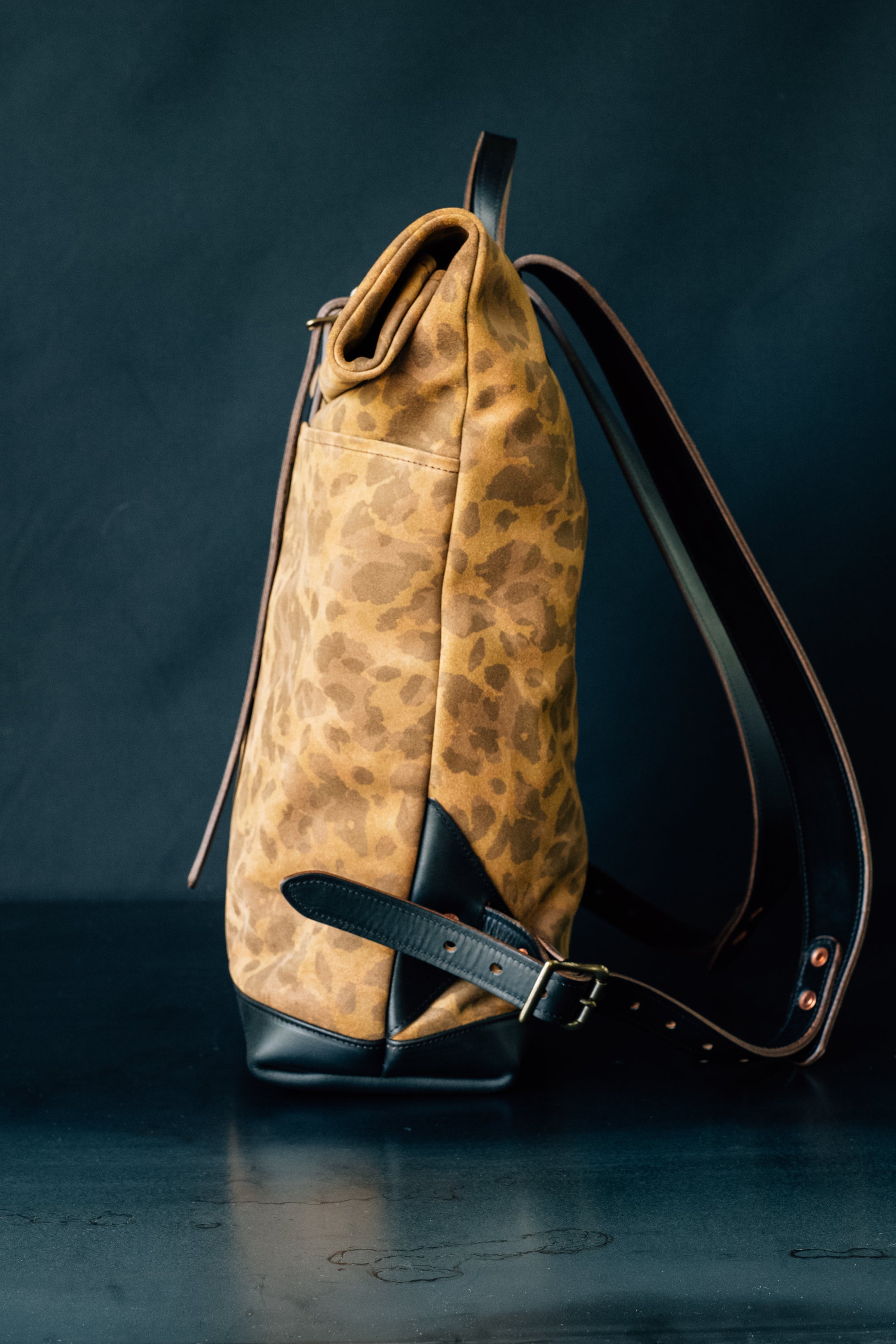 Leather Ruck Sack - Slouchy Caravaggio Camo Suede