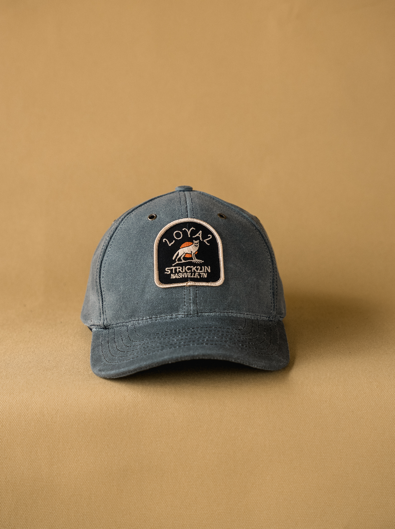 Waxed Canvas Baseball Hat - Charcoal Wolf Patch